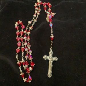 Red crystal rosary made in Italy good cond